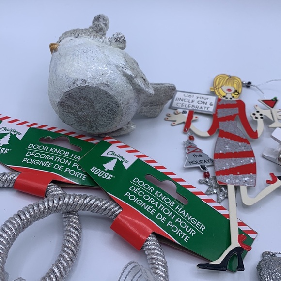 Mixed Lot Silver Glitter Holiday Christmas Tree Ornaments & Decor Resin Bird - Picture 3 of 3